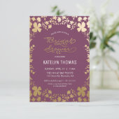 Bridal Shower Invitation, Paars en goud Kaart (Staand voorkant)