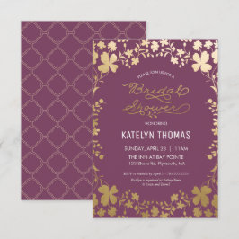 Bridal Shower Invitation,  Paars en goud Kaart