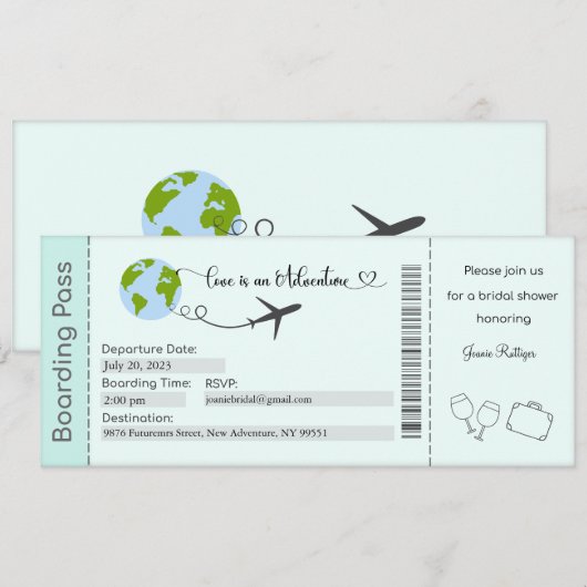 Bridal Shower Invitation, reisthema Bridal Kaart (Voorkant / Achterkant)