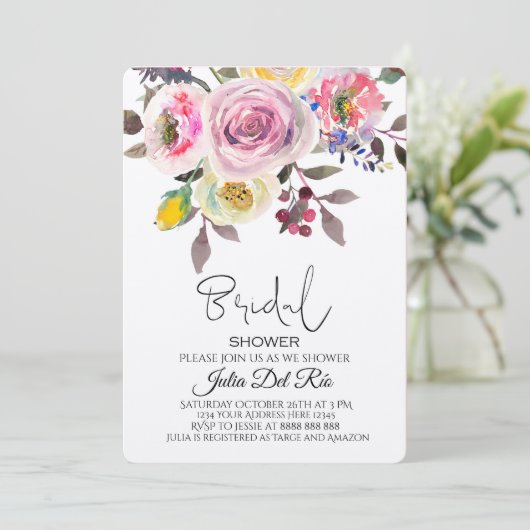 Bridal Shower Invitation Sjabloon bewerkbaar roze Kaart (Staand voorkant)