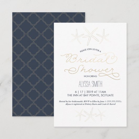Bridal Shower Invitation - Strand, Zeester, Goud Kaart (Voorkant / Achterkant)