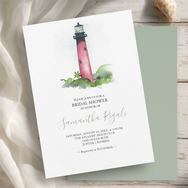 Bridal Shower Invitation Waterverf Vuurtoren (coastal bridal shower invitations watercolor Jupiter lighthouse by small business Do Tell A Belle)