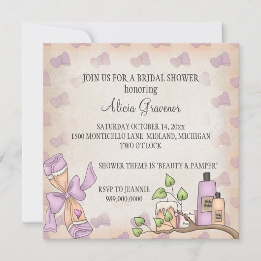 Bridal Shower Invitations (Beauty & Pamper Theme) Kaart (Voorkant)
