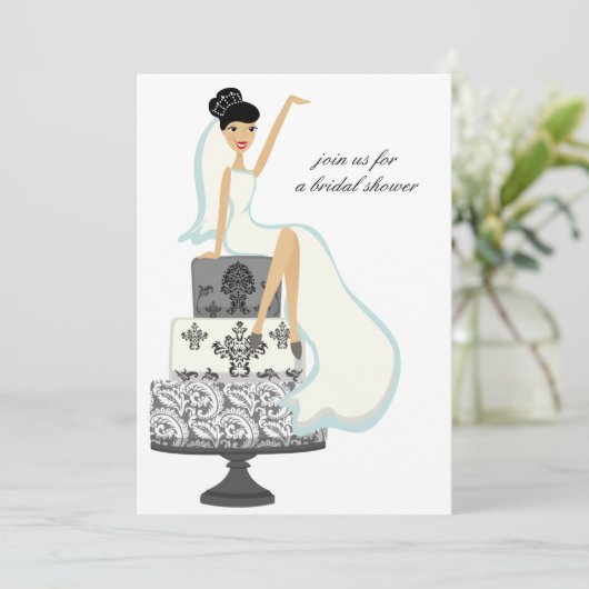 Bridal Shower Invitations {Black Haire Bride} Kaart (Staand voorkant)