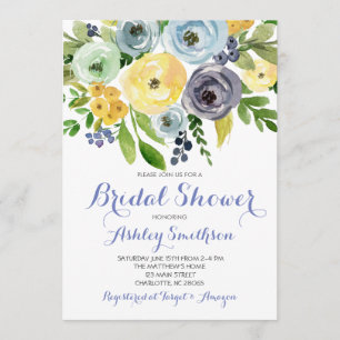 Bridal Shower Invitations, blauwe gele bloemen Kaart
