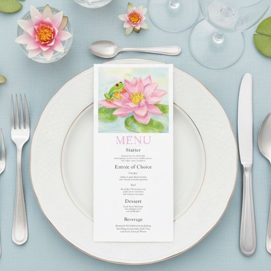 Bridal Shower Pink Waterlily & Tree Frog Menu