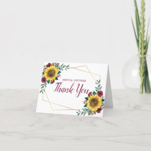 Bridal Shower Sunflower Geometric Floral Thank You Bedankkaart