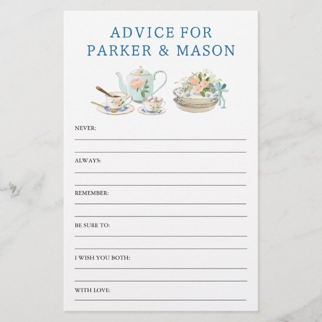 Bridal Shower Tea Party Advice and Game (Voorkant)