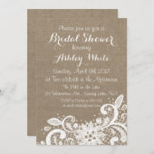 Bridal Shower-uitnodiging met burlap en kant Kaart (Voorkant / Achterkant)