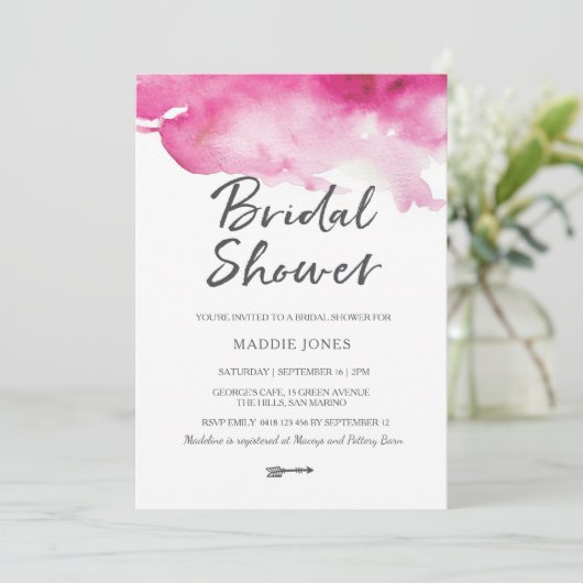 Bridal Shower-uitnodiging | Roze waterverf Kaart (Staand voorkant)