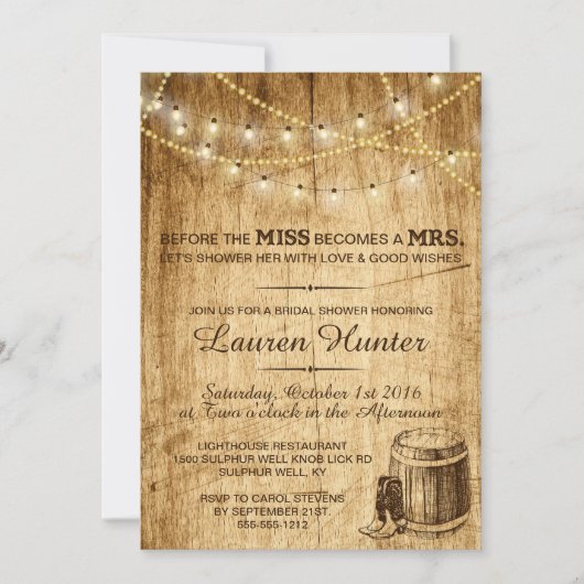 Bridal Shower-uitnodiging voor een landbruiloft Kaart (Voorkant)
