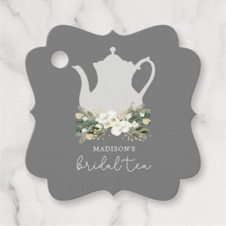 Bridal Tea Gray Waterverf Flowers Bedankjes Labels
