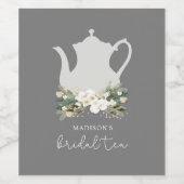 Bridal Tea Gray Waterverf Flowers Wijn Etiket (Enkel label)
