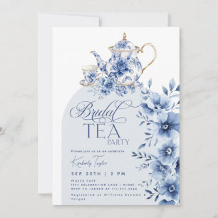 Bridal Tea Party Blue Chinoiserie Vrijgezellenfees Kaart