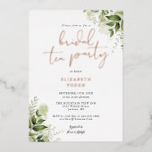 Bridal Tea Party Elegant Script Greenery Monogram Folie Uitnodiging (Voorkant)