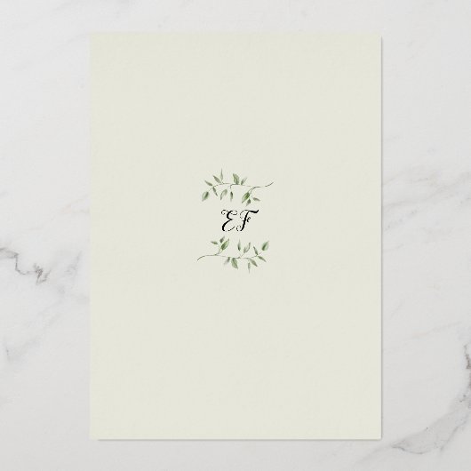 Bridal Tea Party Elegant Script Greenery Monogram Folie Uitnodiging (Achterkant)