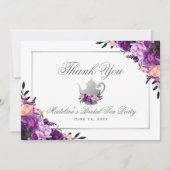 Bridal Tea Party Floral Paars Dank je wel Bedankkaart (Voorkant)