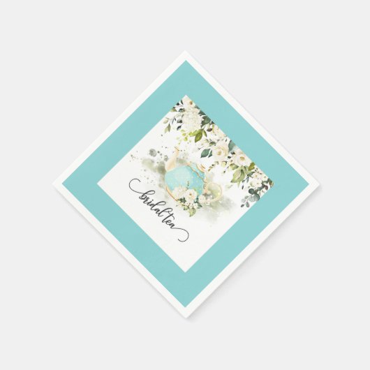 Bridal Tea Party Napkin - Blue Border WC Servet (Hoek)