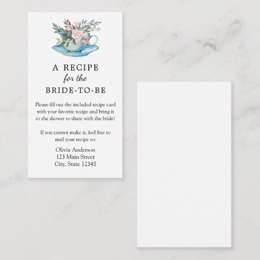 Bridal Tea Recipe Request Enclosure Card Informatiekaartje (Voorkant / Achterkant)