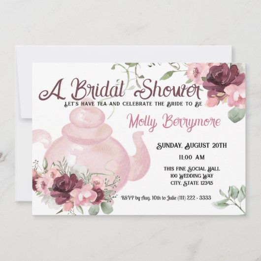 Bridal Tea Shower Uitnodiging (Voorkant)