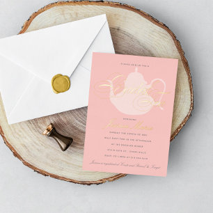 Bridal Tea Silver Tea Pot Elegant Vrijgezellenfees Folie Uitnodiging