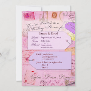 Bridal Travel Shower: roze en paarse invi Kaart