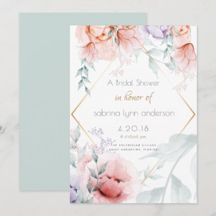Bridal Trendy Coral en Lila Aquarelle Peonies Kaart