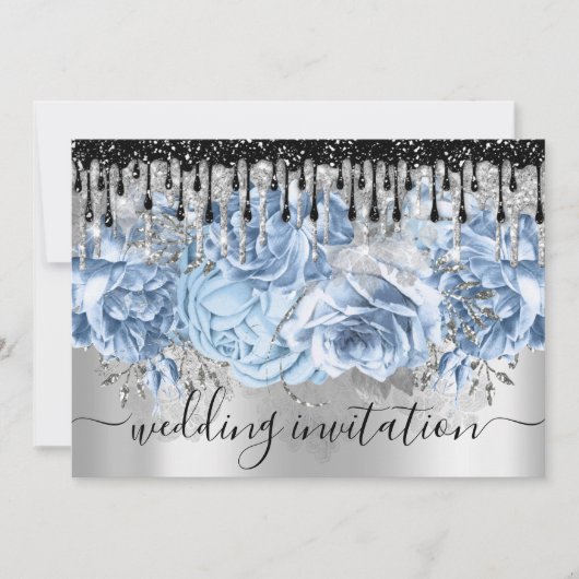 Bridal Wedding Glitter Drift Blue Silver Grey Invi Kaart (Voorkant)