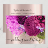 Bridal Wedding Pink Green Flowers Rozen Kaart (Voorkant / Achterkant)