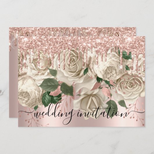 Bridal Wedding Roos Glitter bestuurt ivoren Rozen Kaart (Voorkant / Achterkant)