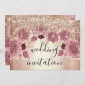 Bridal Wedding Roos Roze druppels I Kaart (Voorkant / Achterkant)