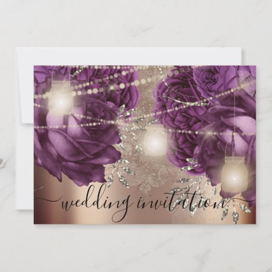 Bridal Wedding Roos Silver Lights Paarse Rozen Kaart (Voorkant)