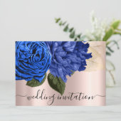 Bridal Wedding Royal Blue Gold Rozen Flowers Kaart (Staand voorkant)