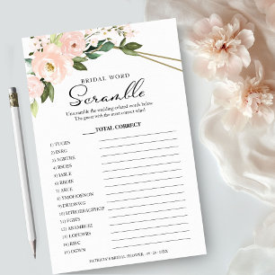 Bridal Word Scramble Game Pink Floral Flyer