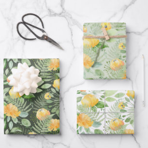 Bridal Yellow Peonies en Green Ferns Inpakpapier Vel
