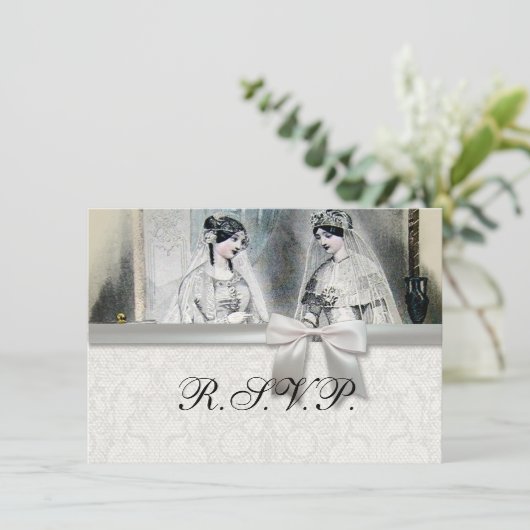 bridale bruidjes Antiek Wit Weddenschap Kaart (Staand voorkant)