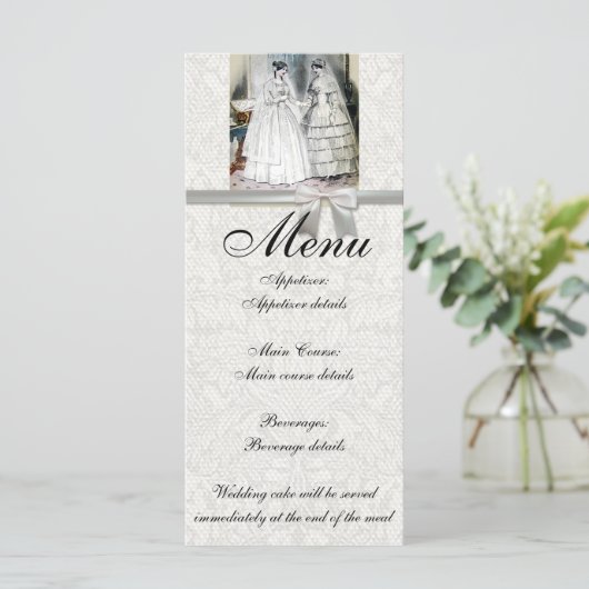  bridale bruidjes Antiek Wit Weddenschap Menu (Staand voorkant)