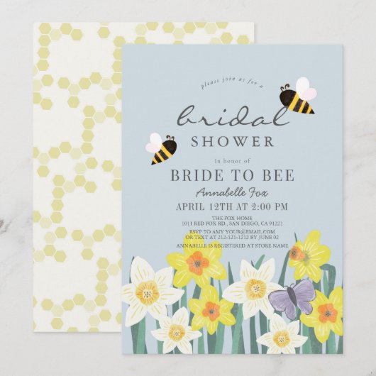 Bride aan Bee Daffodil Blue Vrijgezellenfeest Kaart (Voorkant / Achterkant)