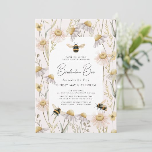 Bride aan bijen Chamomile Daisies Pink Vrijgezelle Kaart (Staand voorkant)