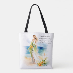 Bride aan het strand Waterverf bruiloft Draagtas