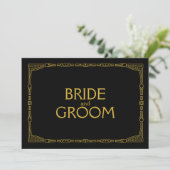 "Bride and Groom" Gold Art Deco Style Weddenschap Kaart (Staand voorkant)