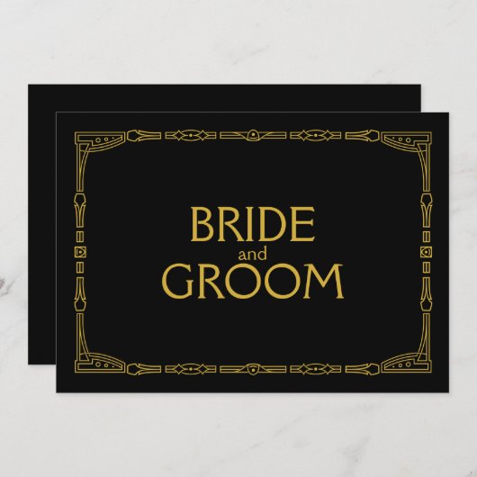 "Bride and Groom" Gold Art Deco Style Weddenschap Kaart (Voorkant / Achterkant)