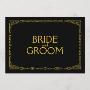 "Bride and Groom" Gold Art Deco Style Weddenschap Kaart