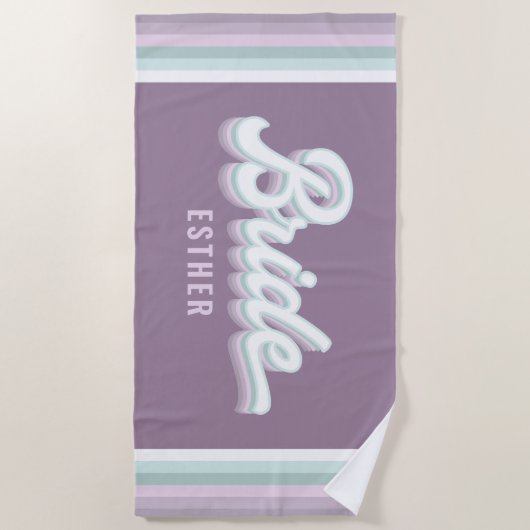 Bride bachelorette bruiloftsfunky retro 80's paste strandlaken (Voorkant)