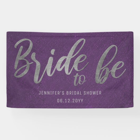 Bride Be Silver Calligraphy Paars Vrijgezellenfees Spandoek (Horizontaal)