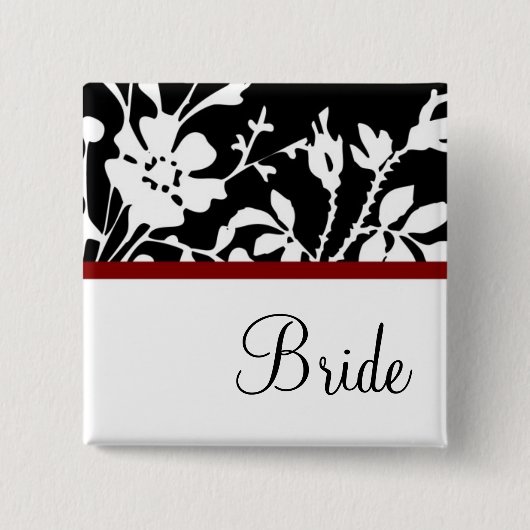 Bride Black and White Floral Button (Voorkant)