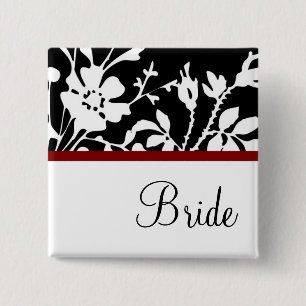 Bride Black and White Floral Button