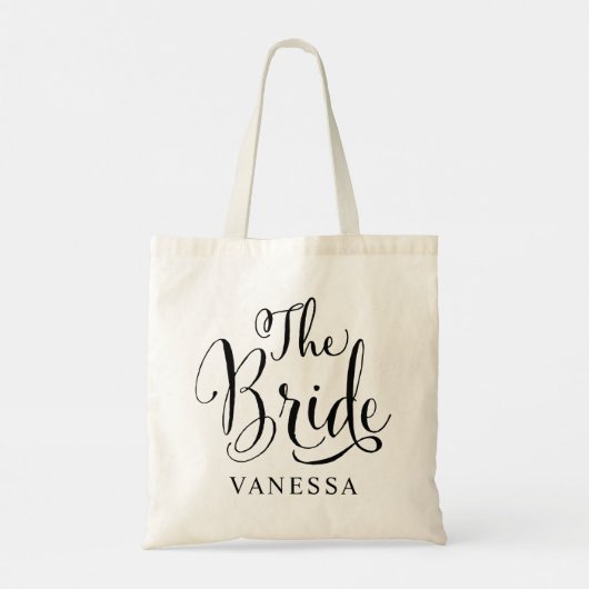 Bride Black Script Personalized Wedding Tote Bag (Achterkant)