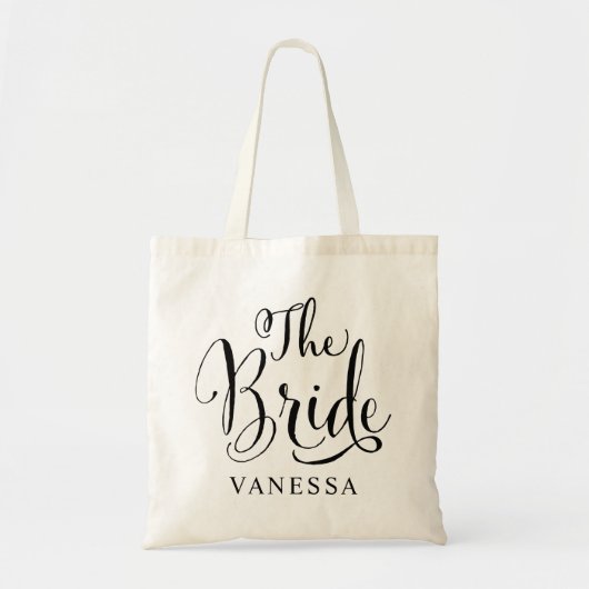 Bride Black Script Personalized Wedding Tote Bag (Voorkant)