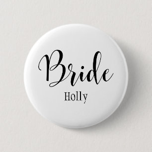 Bride Black Script Typografie met naam (30) Ronde Button 5,7 Cm